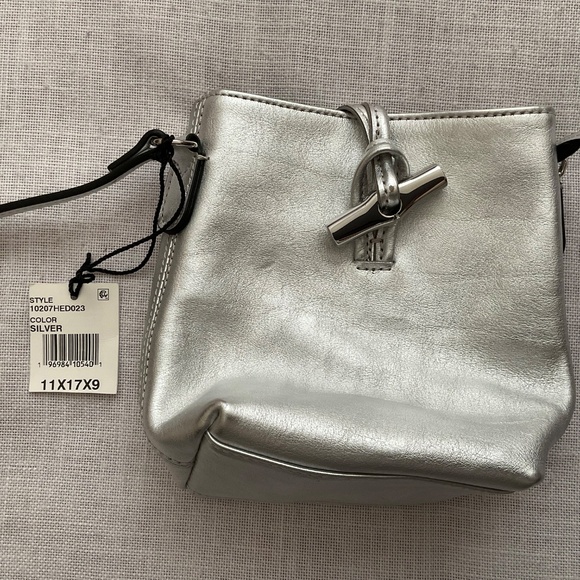 NEW Longchamp Roseau XS Crossbody Silver Leather Bucket Bag NWT - Picture 16 of 16